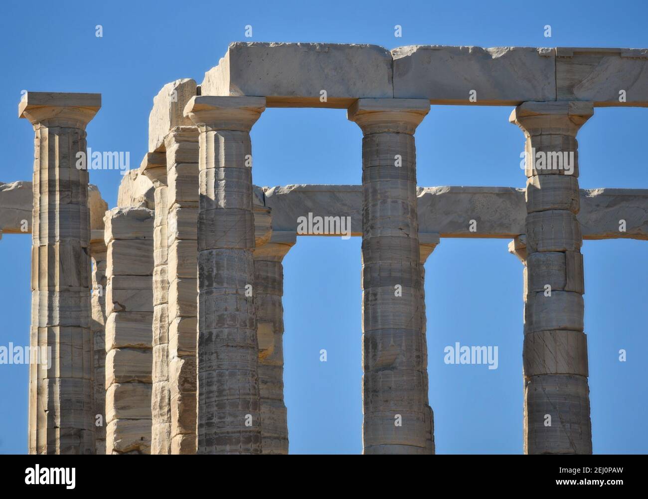 Marble columns view of the ancient Greek Doric style Temple of Poseidon ...