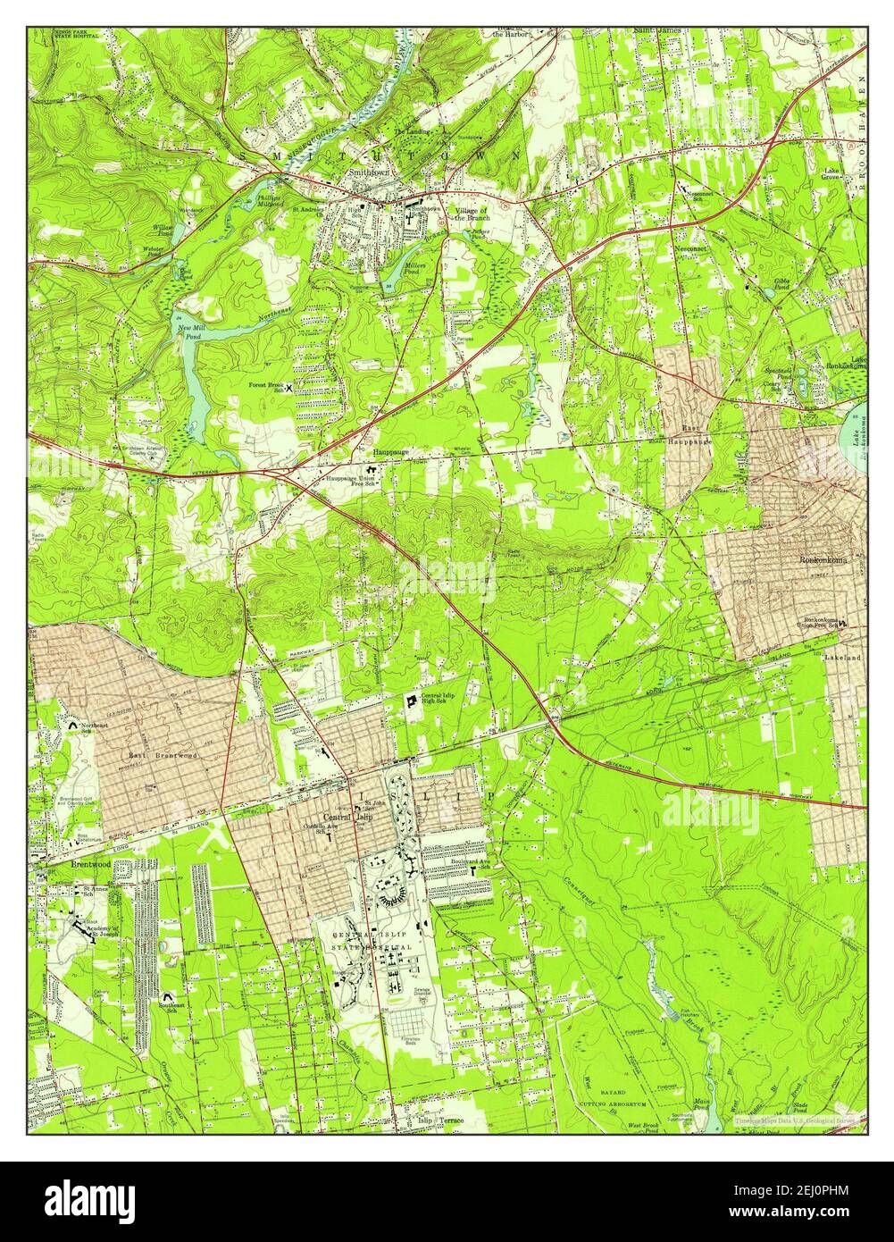 Central Islip, New York, map 1956, 124000, United States of America by