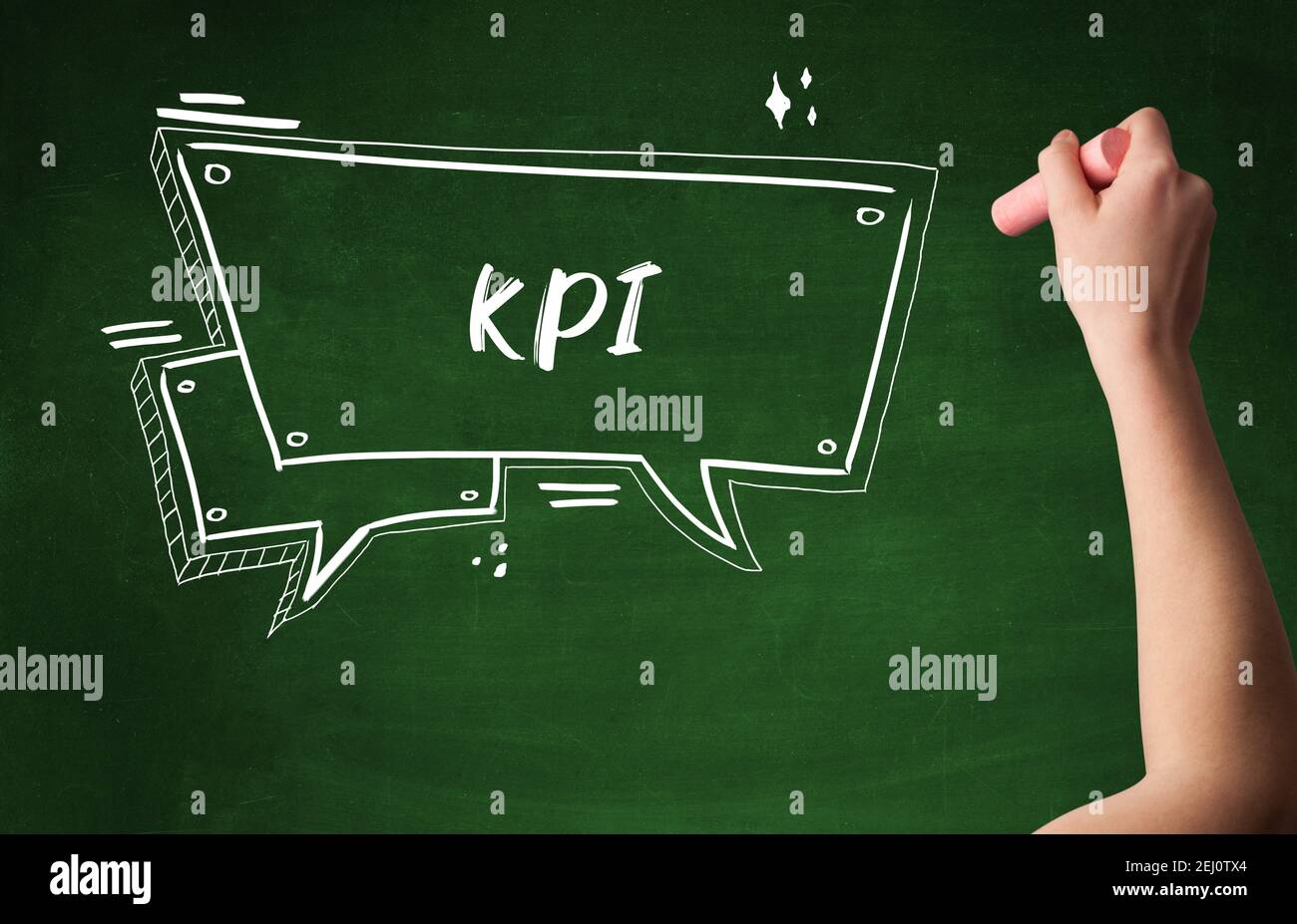 Hand drawing KPI abbreviation with white chalk on blackboard Stock