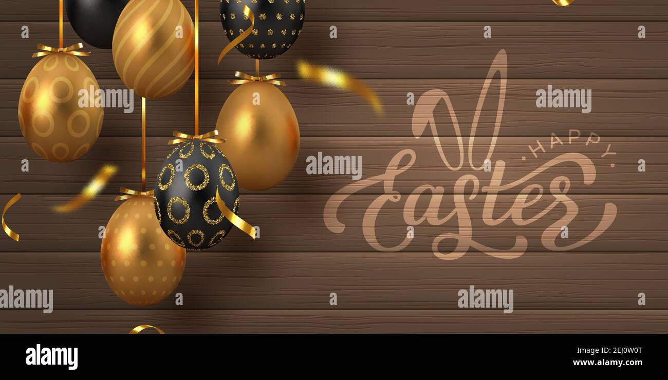 Easter banner with golden eggs. Stock Vector