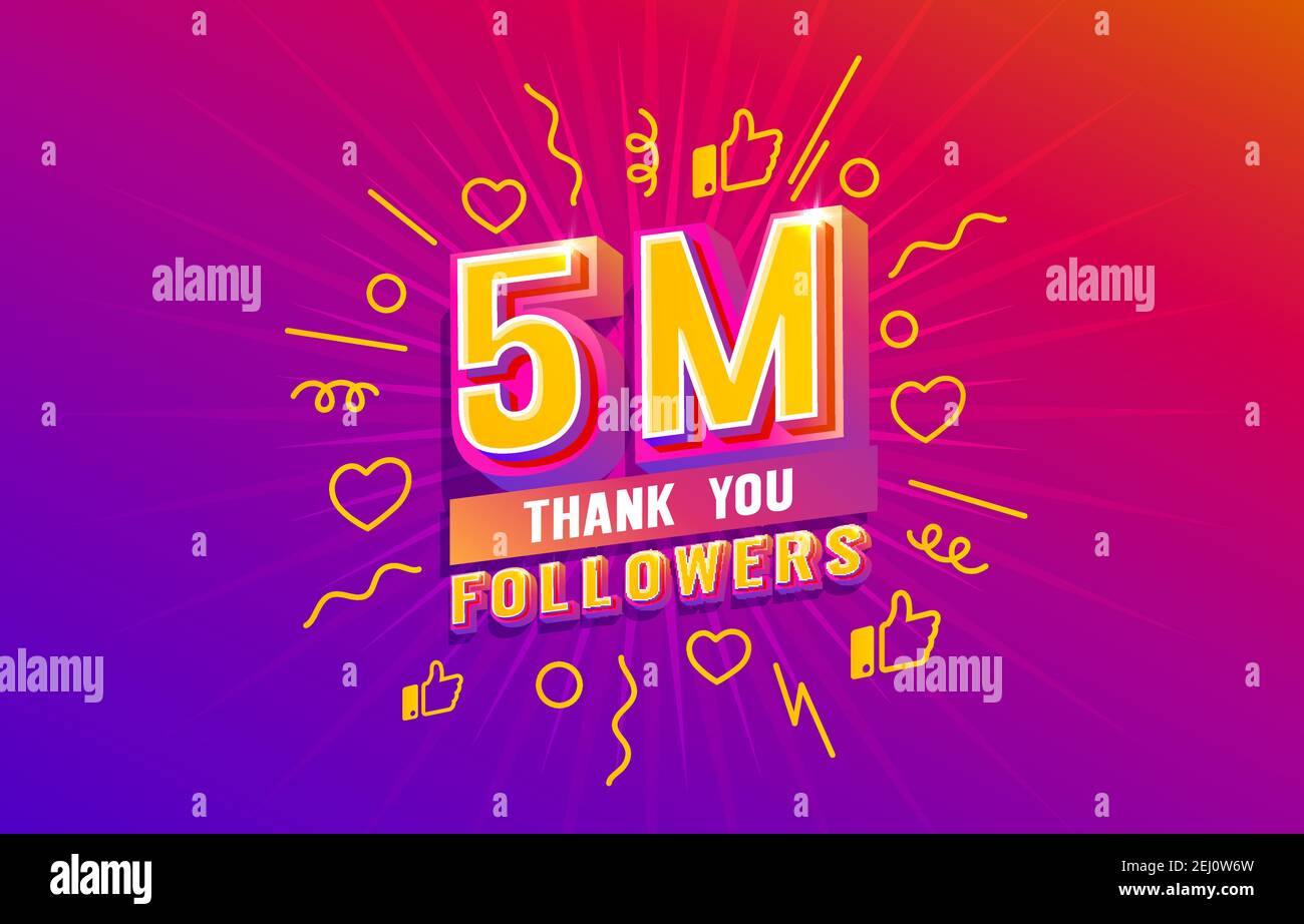 Thank you 5 million followers, peoples online social group, happy banner celebrate, Vector illustration Stock Vector