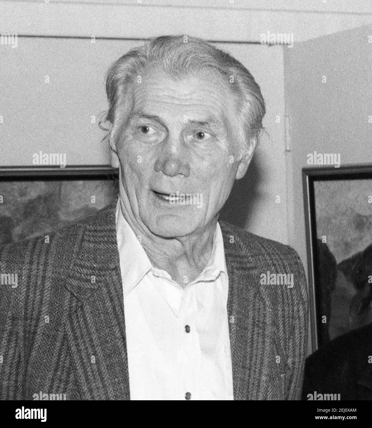 This is an image of Actor Jack Palance  of Lattimer Mines, Pennsylvania. USA. at his Art exhibit at the McDonald Gallery, Misericordia University, Dallas Pennsylvania. Date 27 March, 1992. Born 1919-Died 2006 Stock Photo