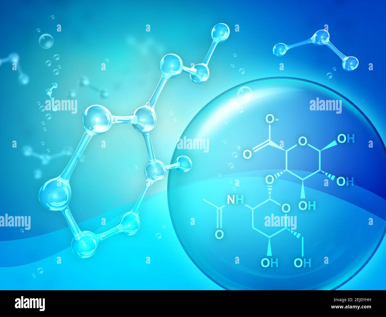 Sodium hyaluronate molecular diagram. Digital illustration Stock Photo