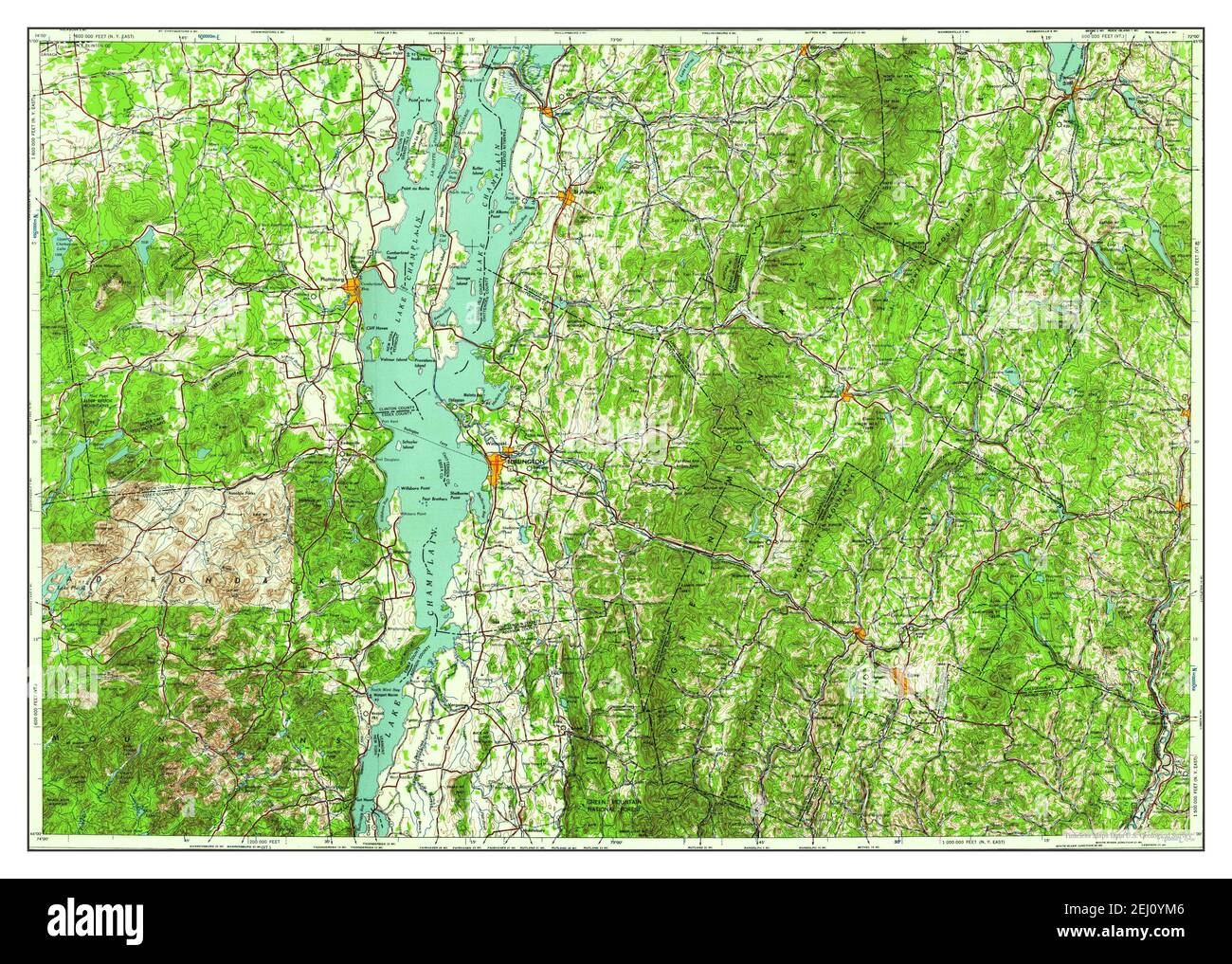 Lake Champlain, New York, map 1958, 1250000, United States of America by Timeless Maps, data U
