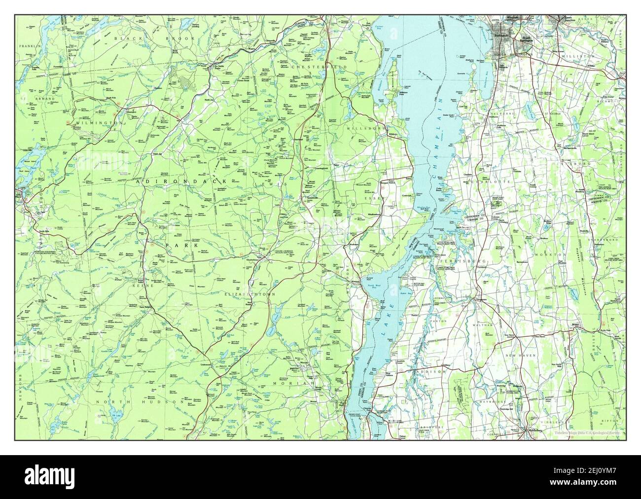Lake Champlain South, New York, map 1986, 1100000, United States of America by Timeless Maps