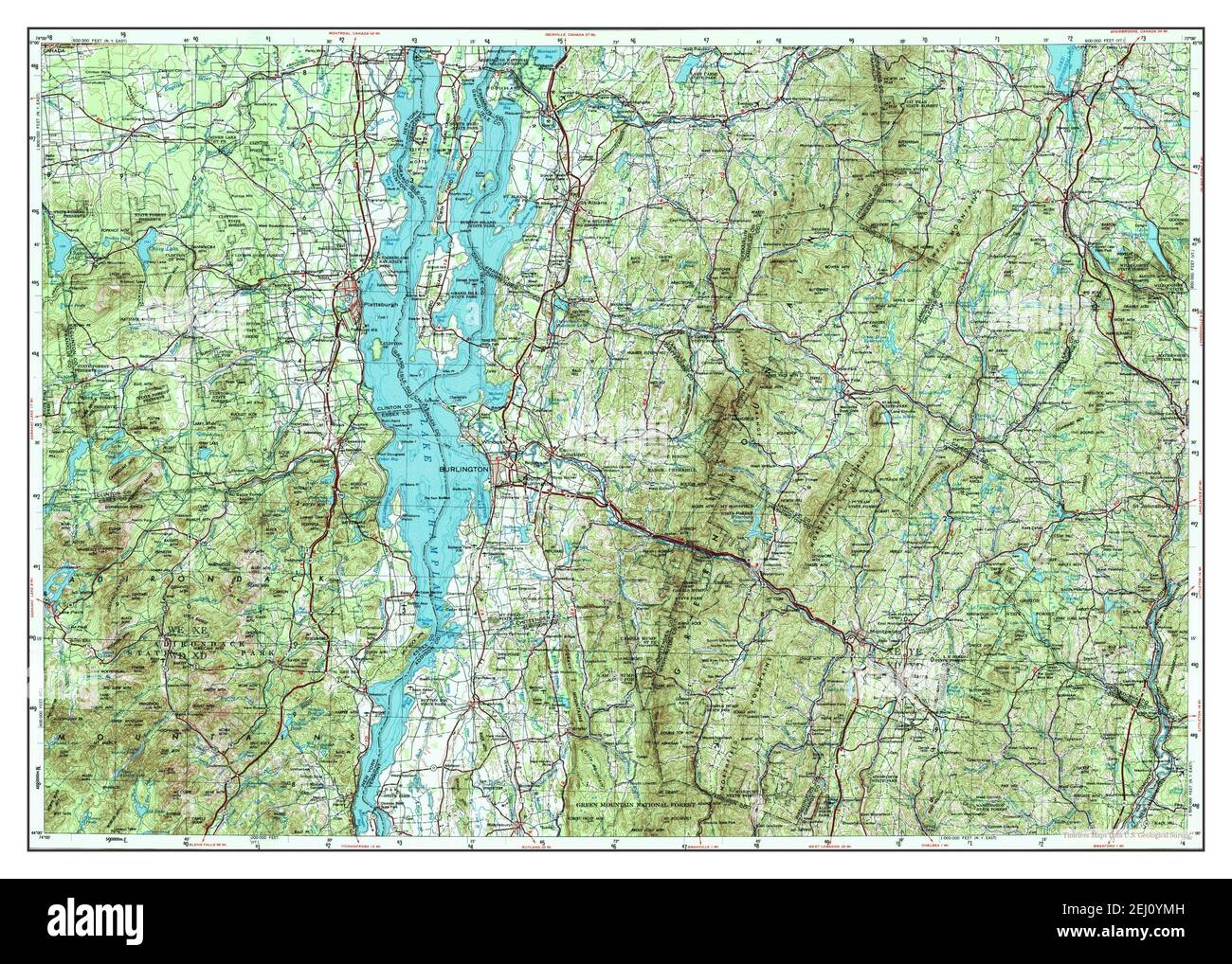 Lake Champlain, New York, map 1962, 1250000, United States of America by Timeless Maps, data U