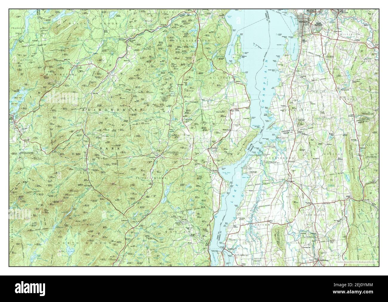 Lake Champlain South, New York, map 1986, 1100000, United States of America by Timeless Maps