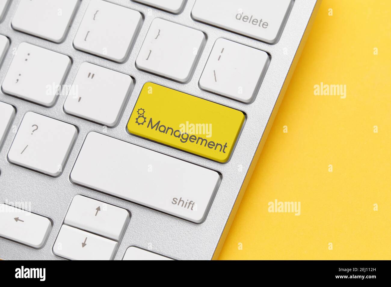 Online management concept on keyboard button. Close up. Stock Photo