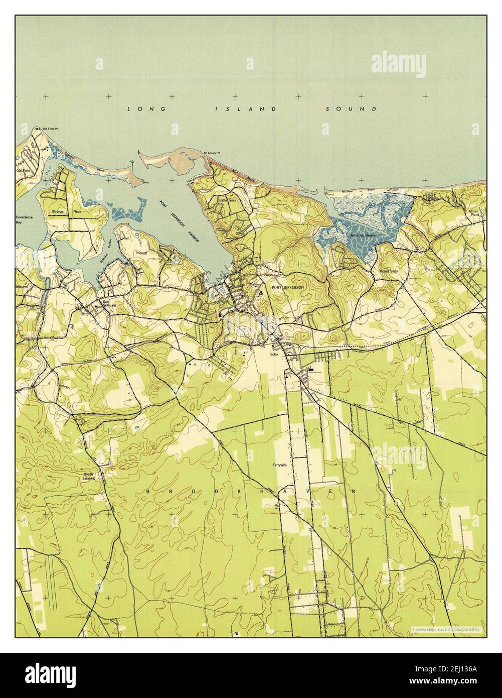 Port Jefferson, New York, map 1947, 1:24000, United States of America by Timeless Maps, data U.S. Geological Survey Stock Photo
