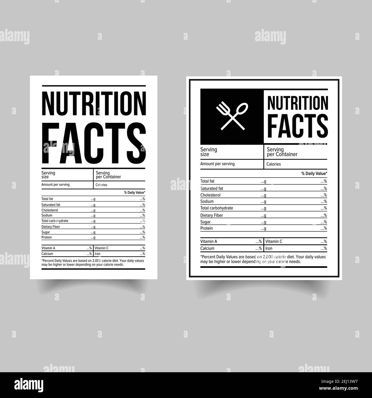Nutrition Facts label set Stock Vector