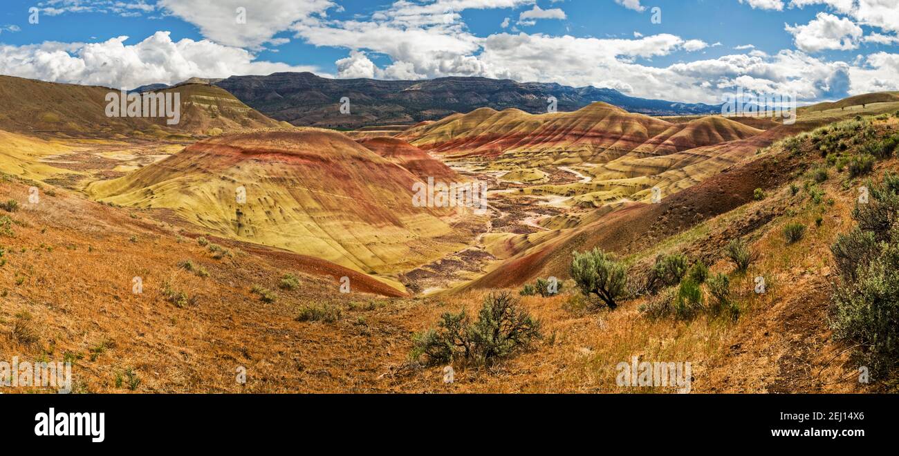 The exposed terrain of Oregon's John Day Fossil Beds, Painted Hills Unit, provides an amazin outdoor geology classroom. Stock Photo