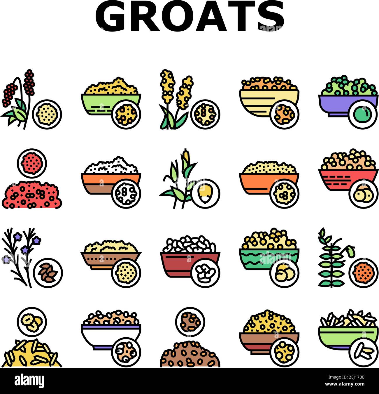 Groats Natural Food Collection Icons Set Vector Stock Vector Image ...