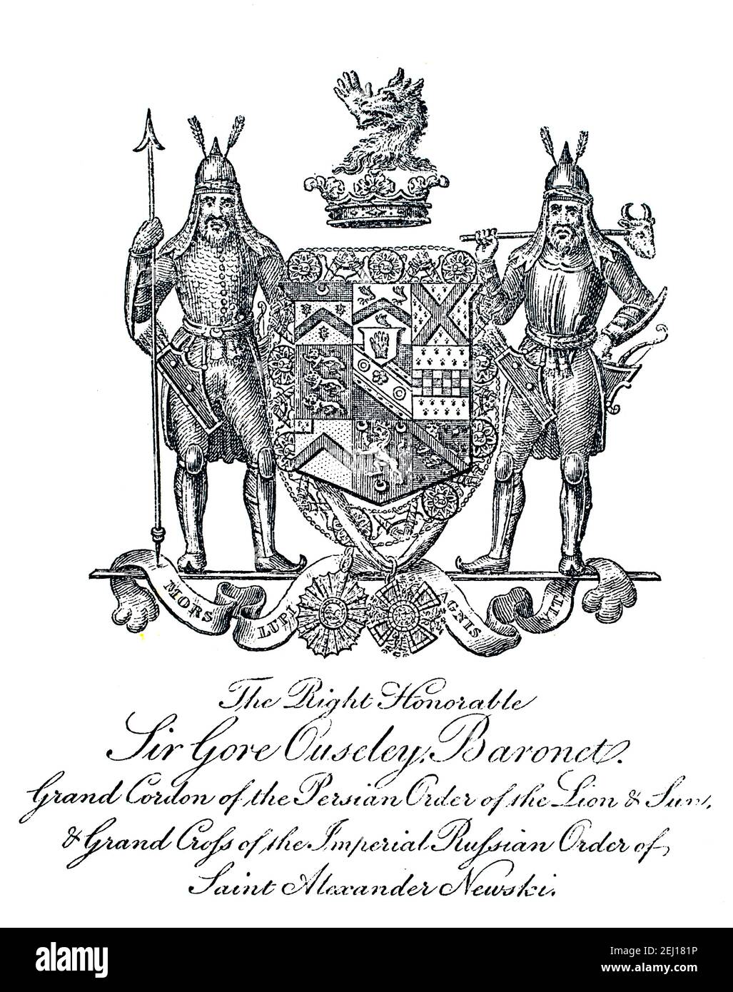 bookplate of oriental scholar, British entrepreneur, linguist and diplomat, Sir Gore Ousley baronet, (1770-1844) Stock Photo