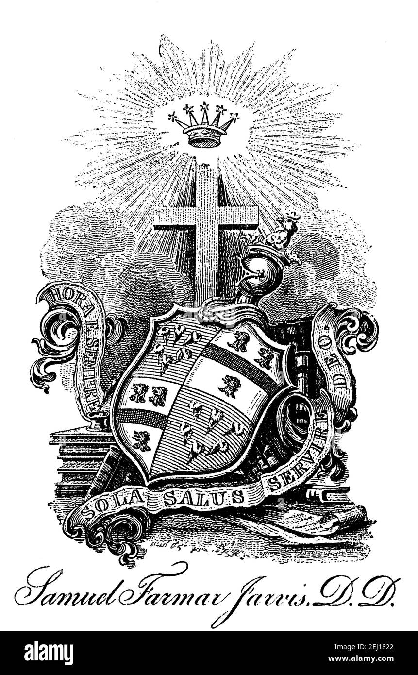 American bookplate of Revd Samuel Farmar Jarvis DD, (1786-1851) first historiographer of the Episcopal Church Stock Photo