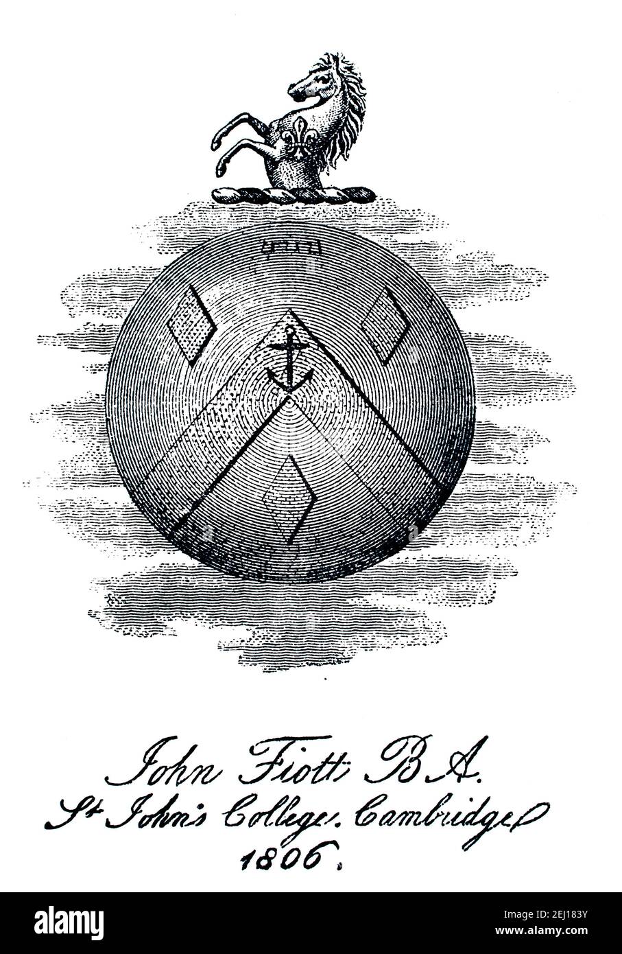 Fiott 1806 bookplate of John Fiott (Lee) BA, St John’s College, Cambridge ...