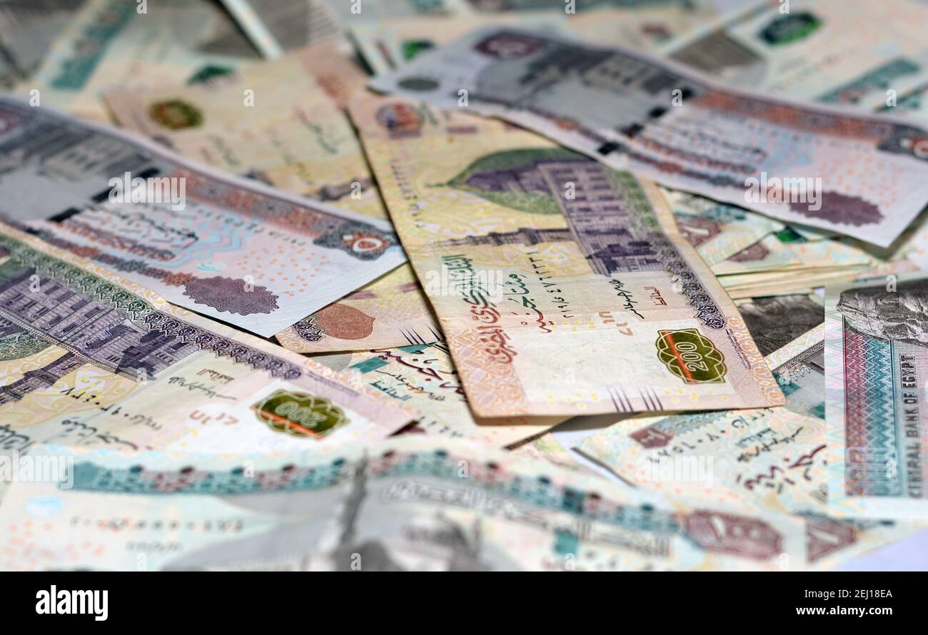 Selective Focus Of Egyptian Money Background 200 LE 100 LE 50 LE 