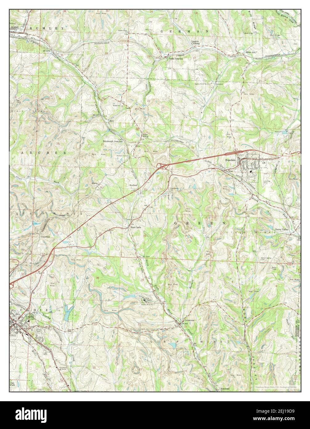 Cadiz, Ohio, map 1960, 124000, United States of America by Timeless