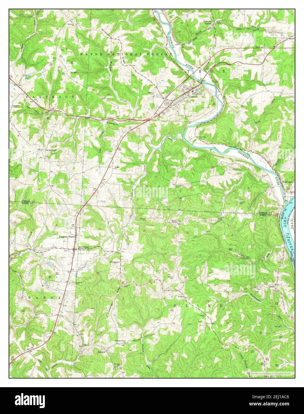 Historic map of Coolville, Ohio from 1960