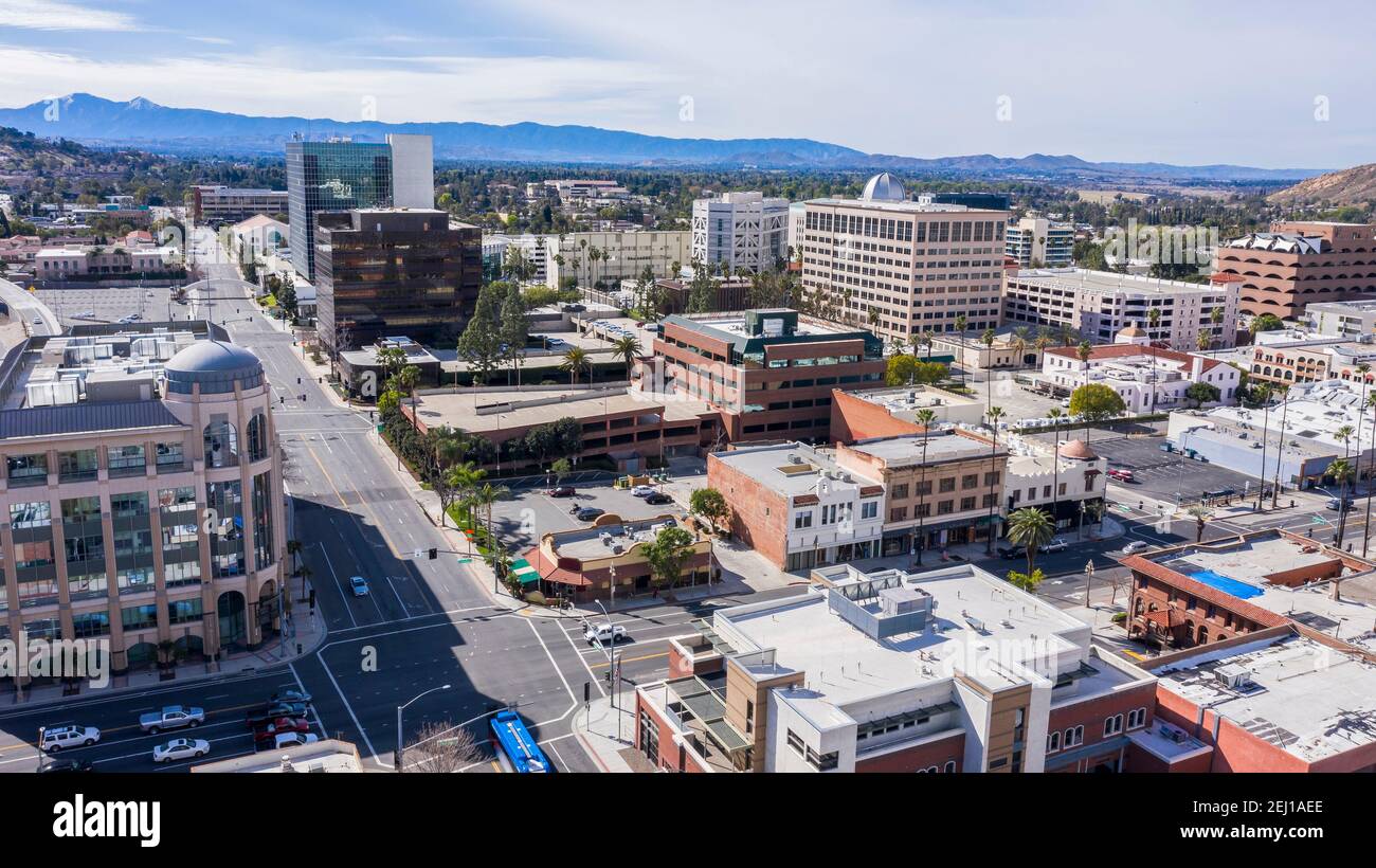 Daytime skyline aerial view of downtown Riverside, California, USA ...