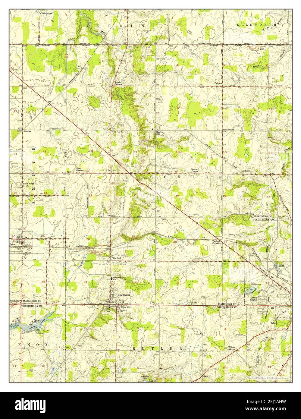 Damascus, Ohio, map 1952, 124000, United States of America by Timeless