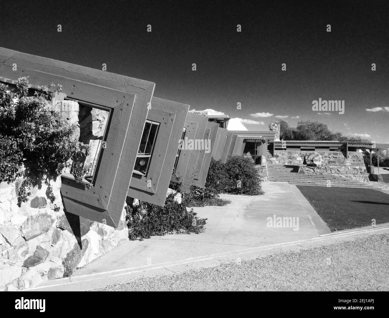 Student Drawing Room Taliesin West Black and White Stock Photo