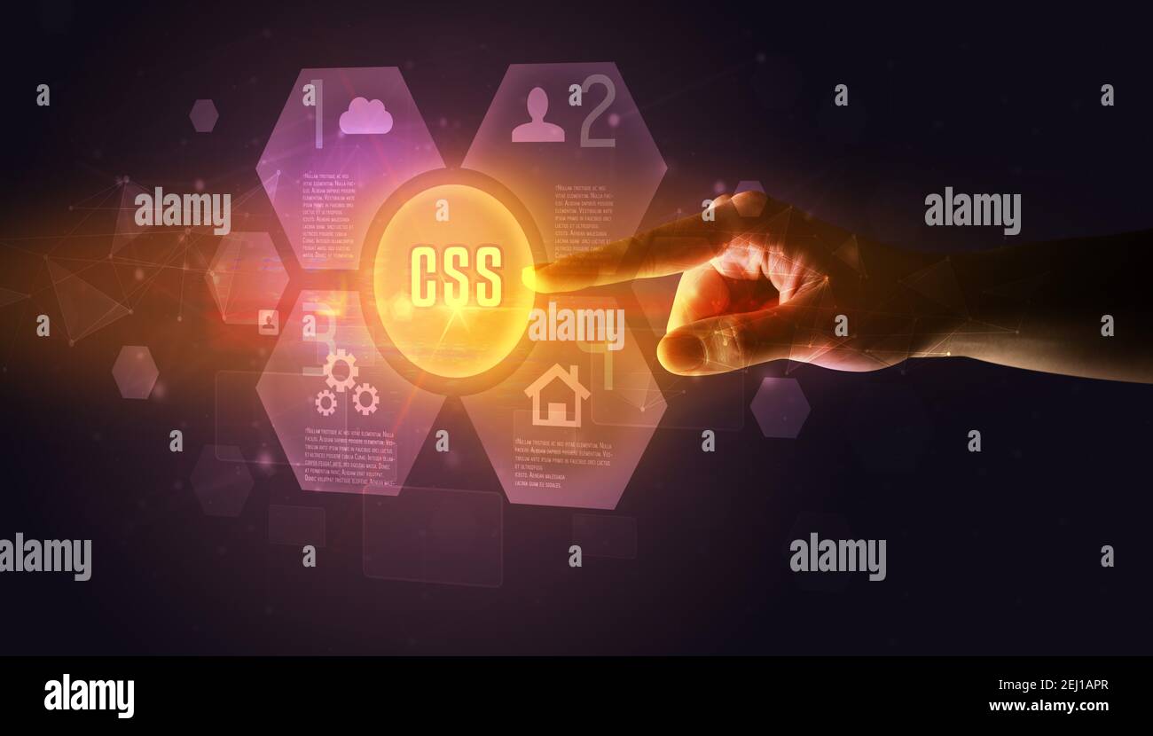 Hand touching CSS inscription, new technology concept Stock Photo - Alamy