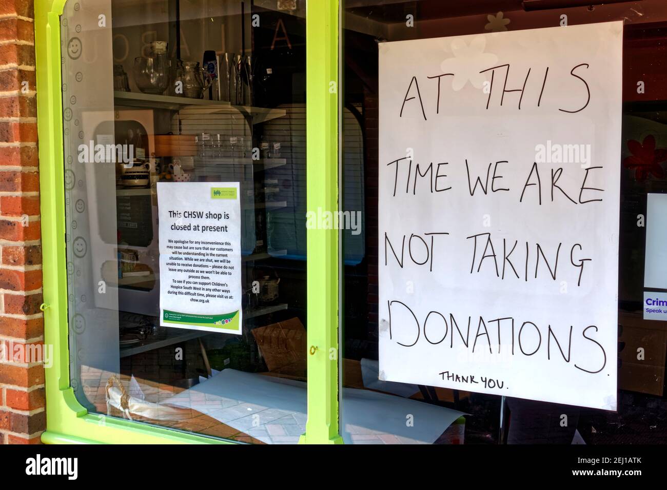 Warminster, Wiltshire / UK - April 22 2020: Childrens Hospice South West Charity Shop is closed temporarily due to Covid-19 Coronavirus Stock Photo
