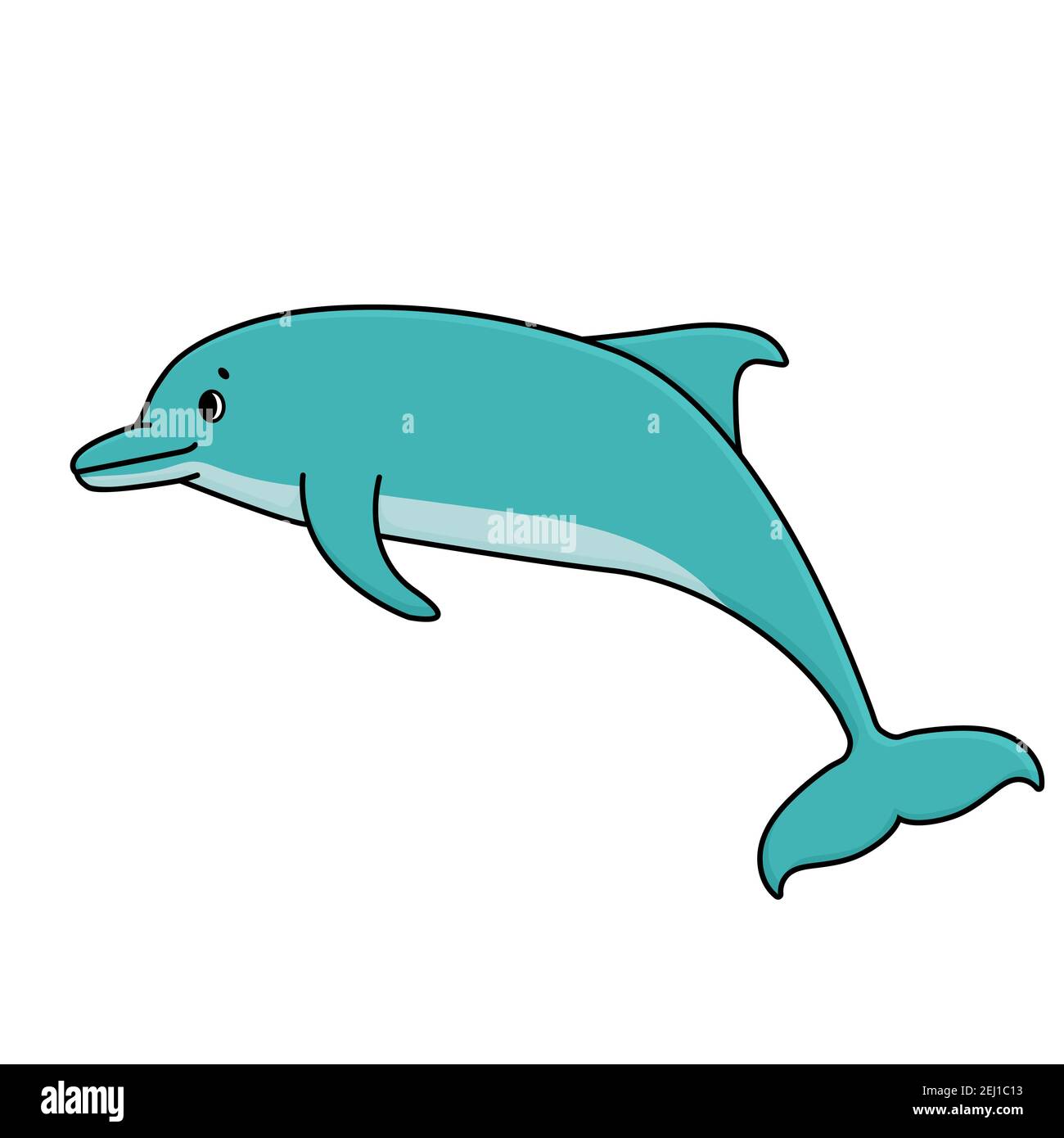 Vector cartoon blue outline illustration of a funny dolphin. Doodle Animal  is isolated on white background Stock Vector Image & Art - Alamy