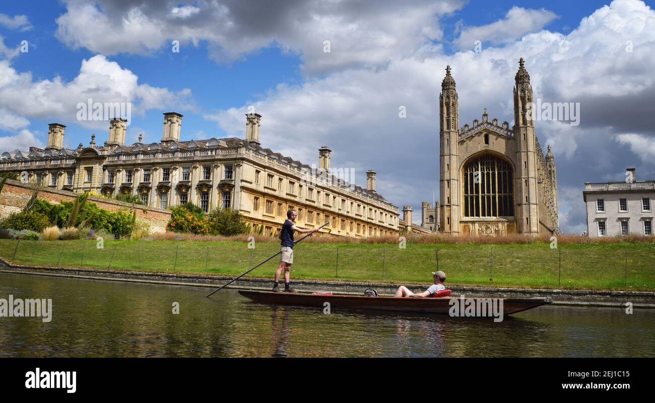 Tourists steer their punt down the River Cam Stock Photo