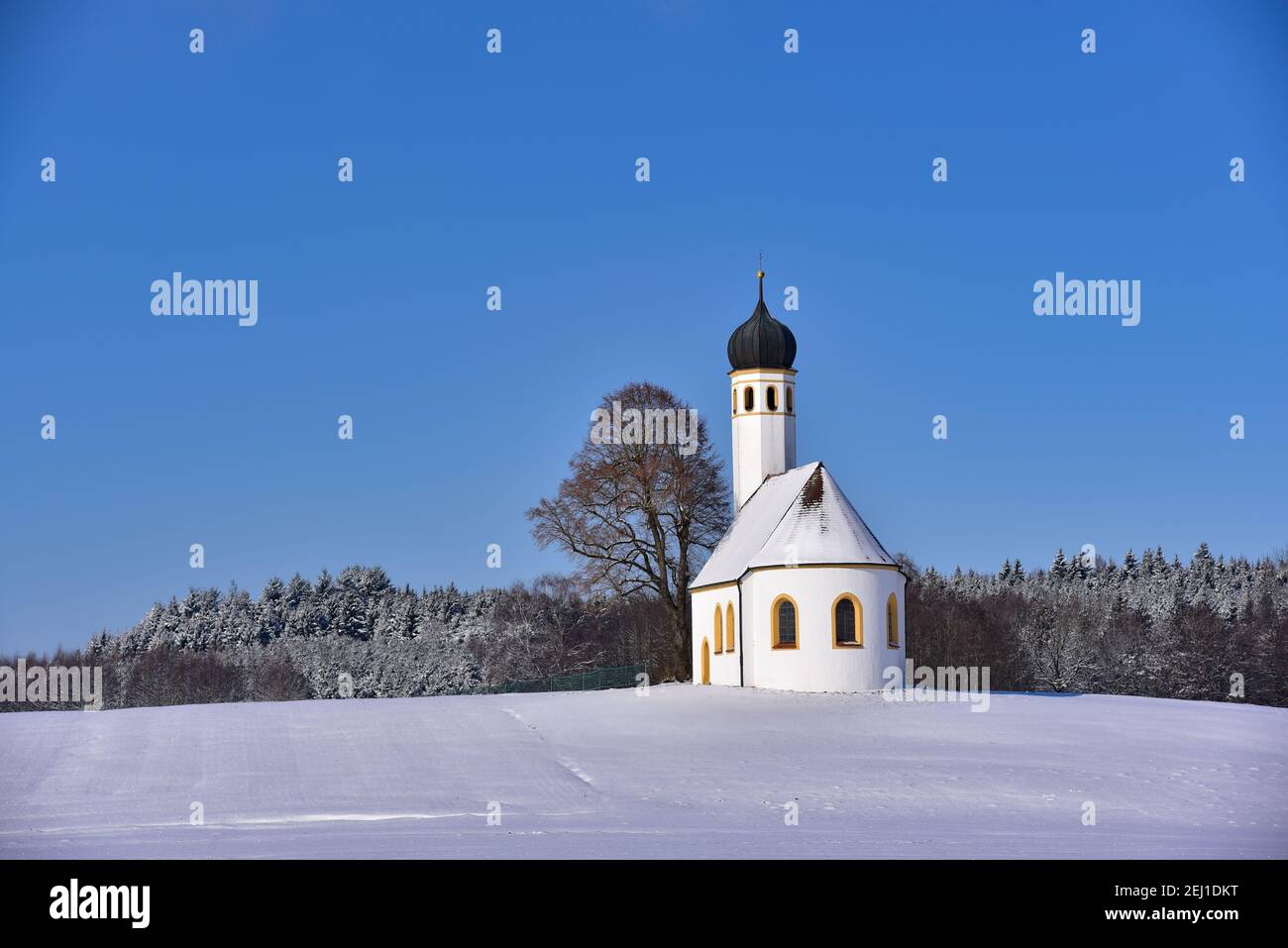 Chapel in winter in the Fürstenfeldbruck district, Bavaria, Germany, Europe Stock Photo