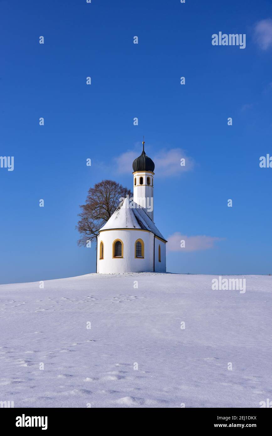 Chapel in winter in the district of Fürstenfeldbruck, Bavaria, Germany, Europe Stock Photo