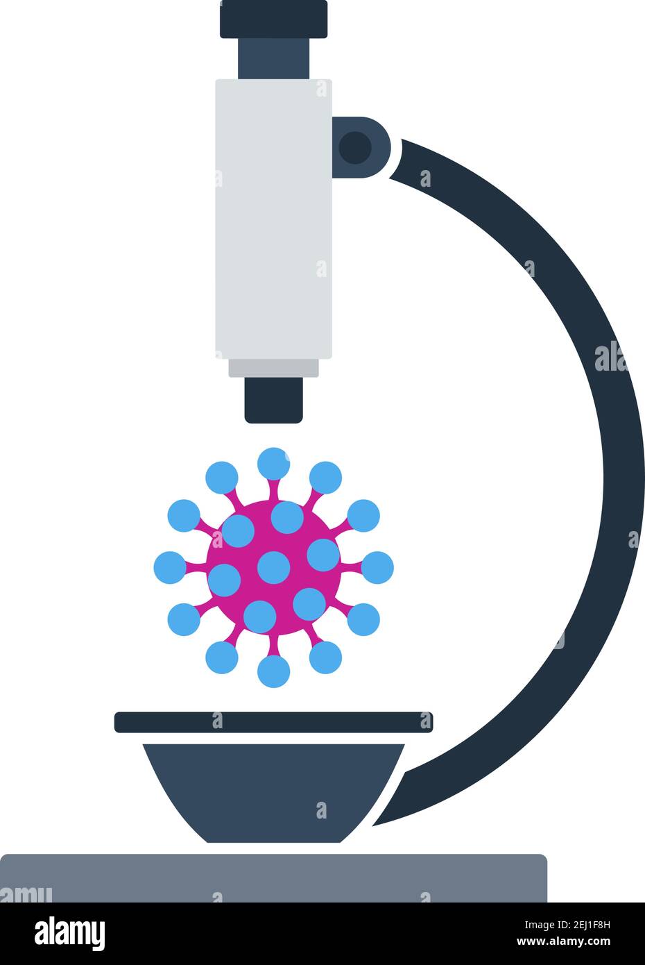 Research Coronavirus By Microscope Icon. Flat Color Design. Vector Illustration. Stock Vector