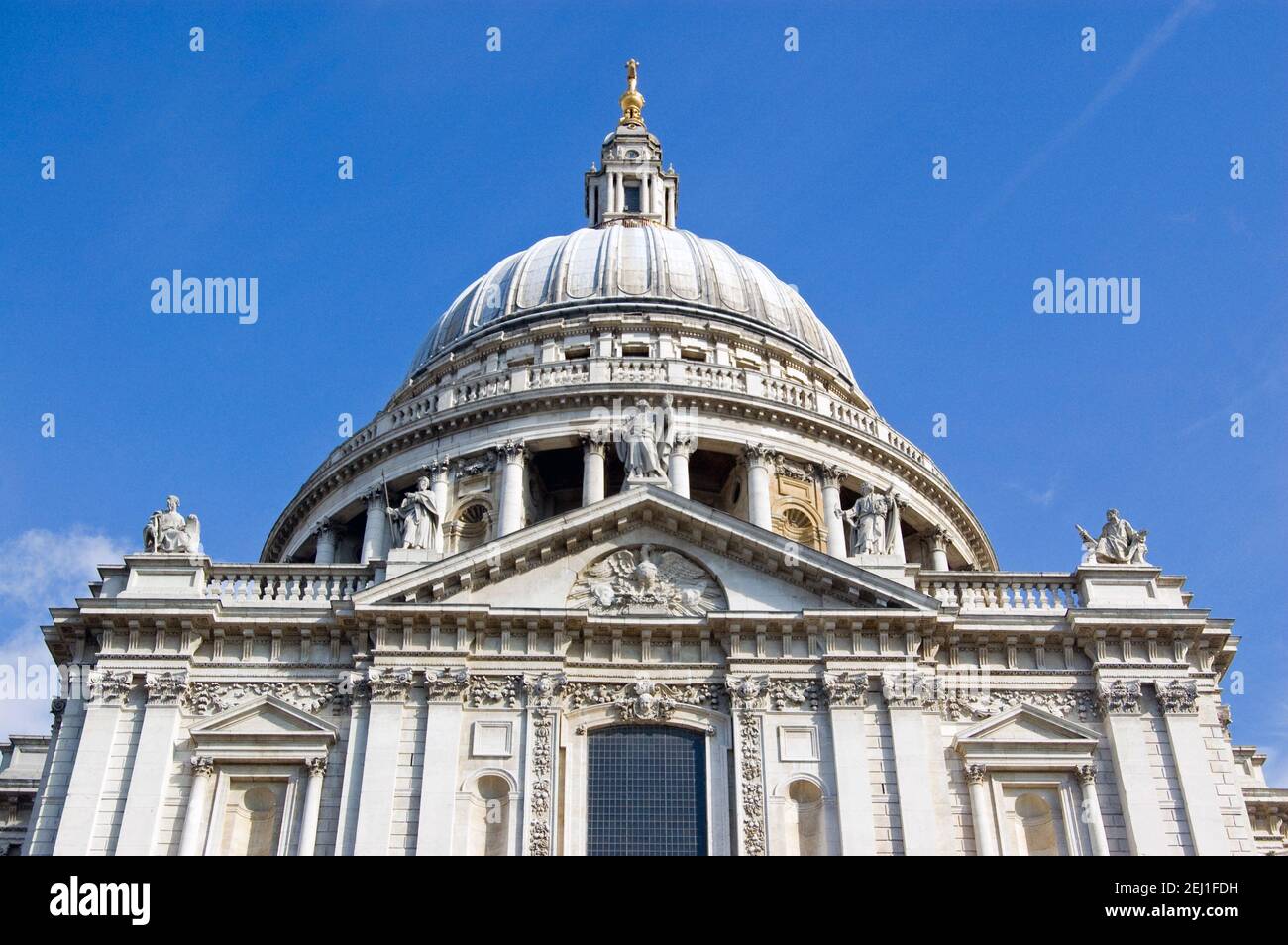 View of the southern facade and dome of St Paul's Cathedral in the City of London. Stock Photo