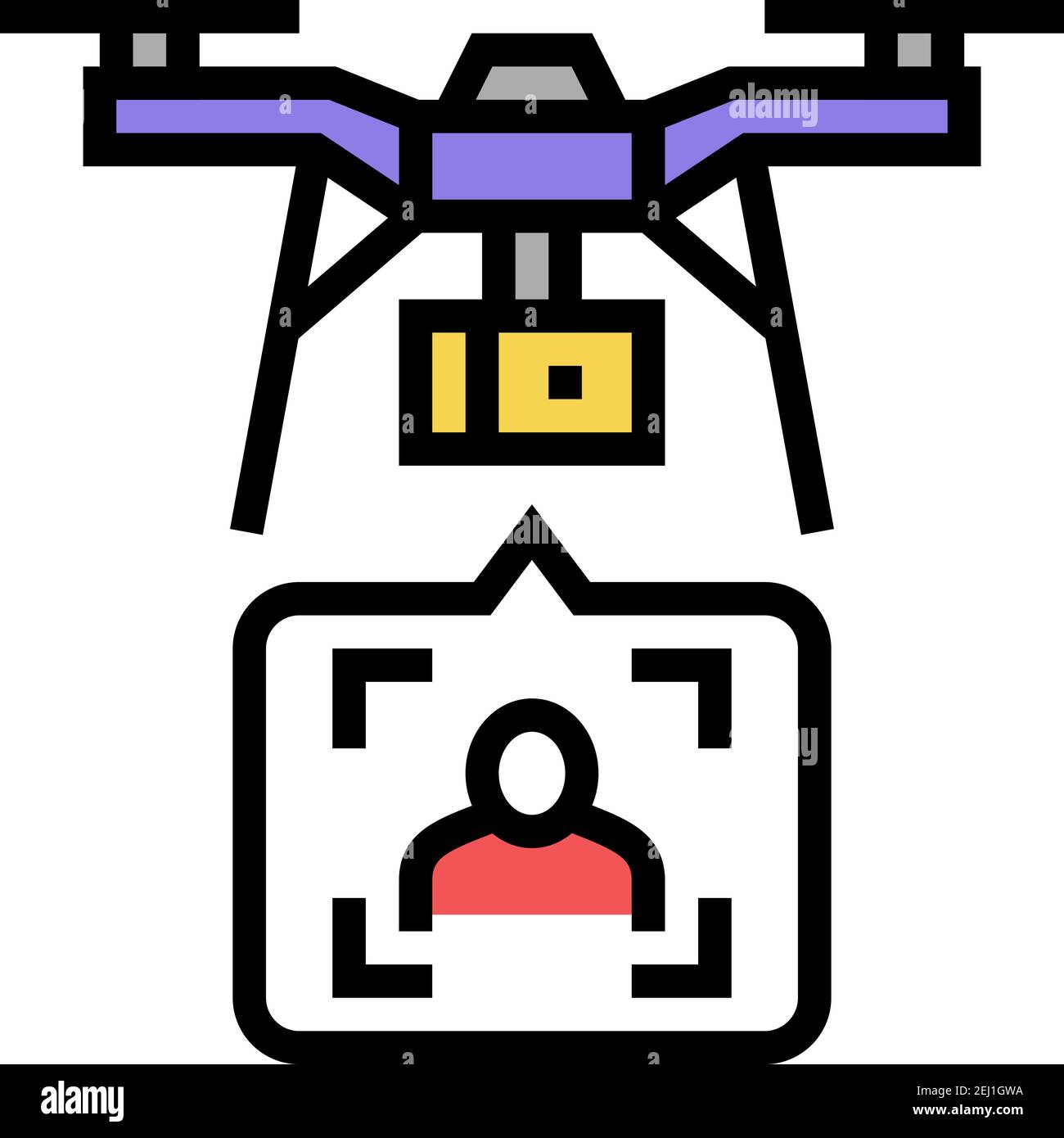 drone delivery and identificate with face id technology color icon vector illustration Stock Vector