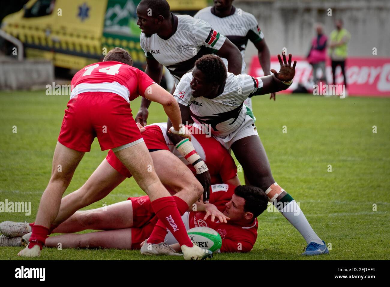 Madrid, Spain. 20th Feb, 2021. Madrid Rugby 7s International Tournament. Mens tournament. 1st weekend. Portugal vs Kenya