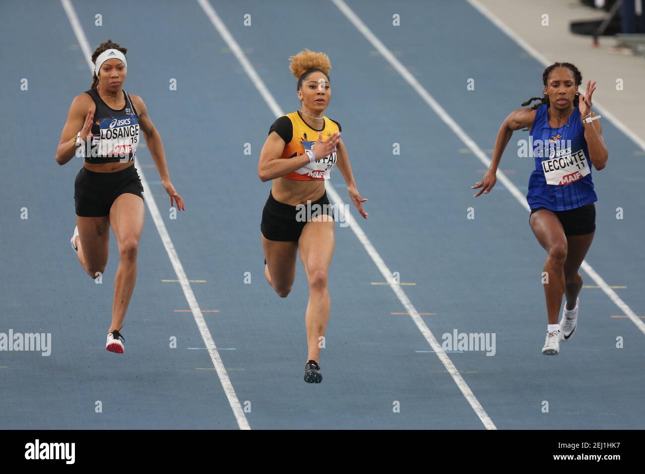 LOSANGE Pamera of Entente Franconville Cesame Va , RAFFAI Estelle of Athle 91 and LECONTE Mallory of Saint Denis Emotion  then 3eme Series 60 m Women during the French Indoor Athletics Championships 2021 on February 20, 2021 at Stadium Miramas Metropole in Miramas, France - Photo Laurent Lairys / DPPI Stock Photo