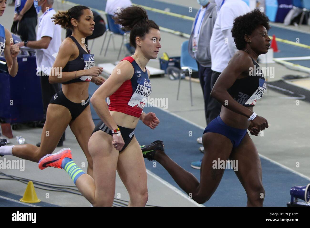 KANDISSOUNON Lena of Haute Bretagne Athletisme ,MOUCHET Charlotte of Amiens  UC and YARIGO Noelie of Running 41 then Finale 800 m Women during the French  Indoor Athletics Championships 2021 on February 20,