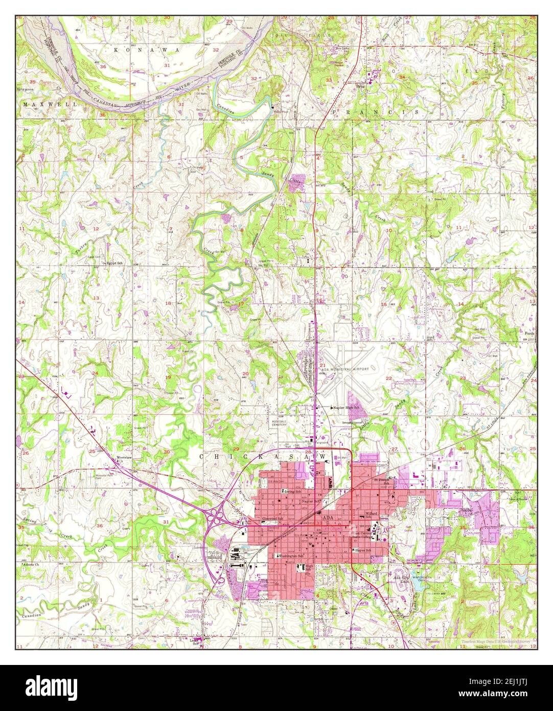 Ada, Oklahoma, map 1958, 1:24000, United States of America by Timeless Maps, data U.S. Geological Survey Stock Photo