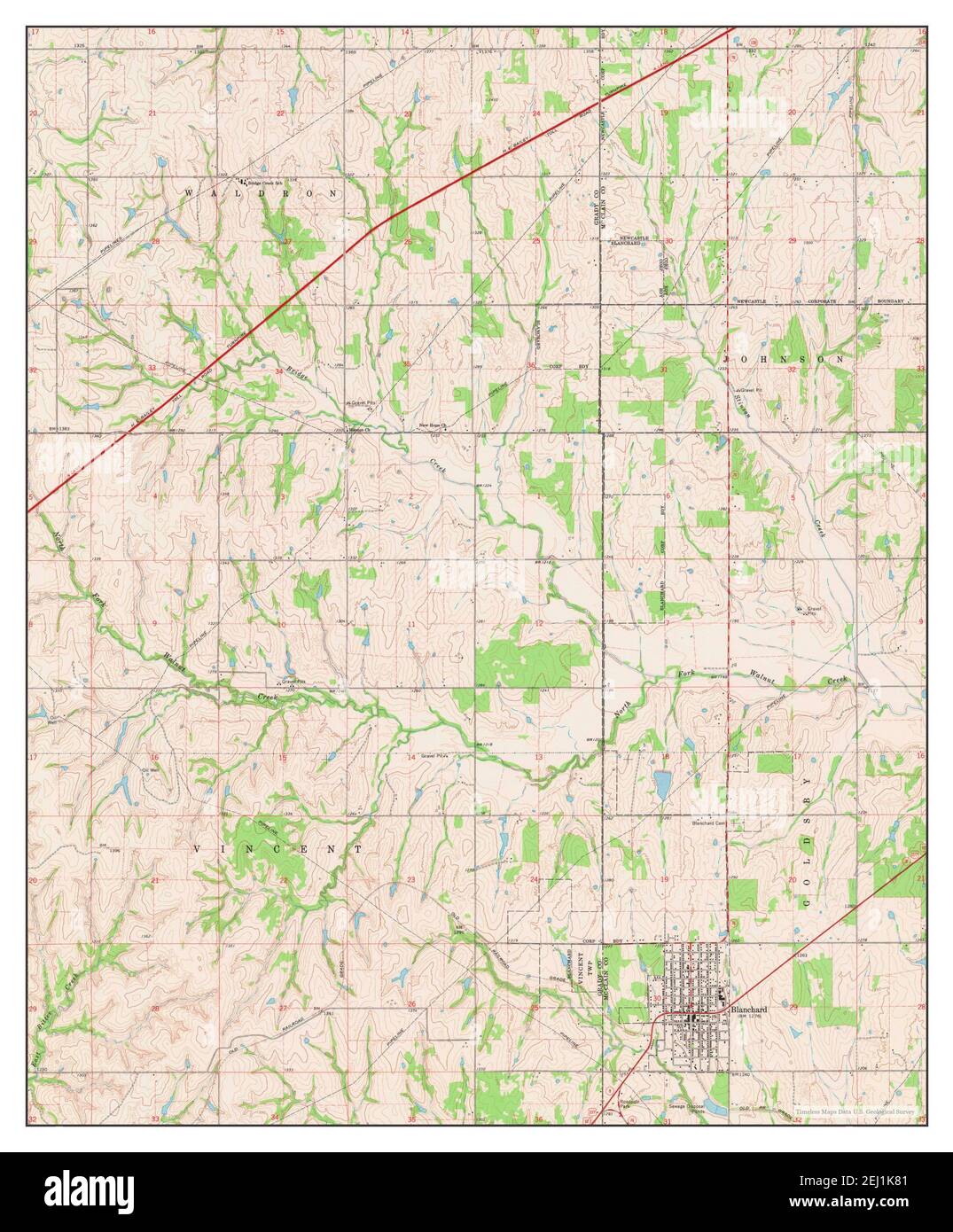 Blanchard, Oklahoma, map 1965, 124000, United States of America by