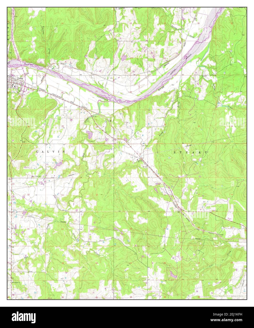 Calvin East, Oklahoma, map 1967, 124000, United States of America by