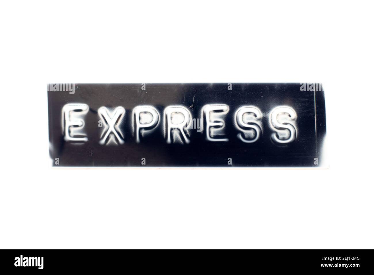 Embossed letter in word express on black banner with white background