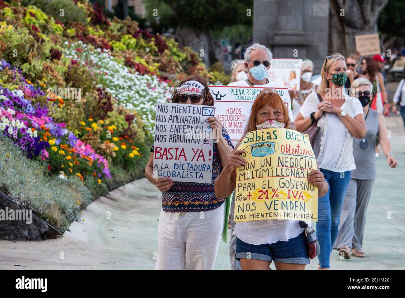 A group of deniers of coronavirus during a demonstration protest against the excessive restrictions to fight the coronavirus Stock Photo