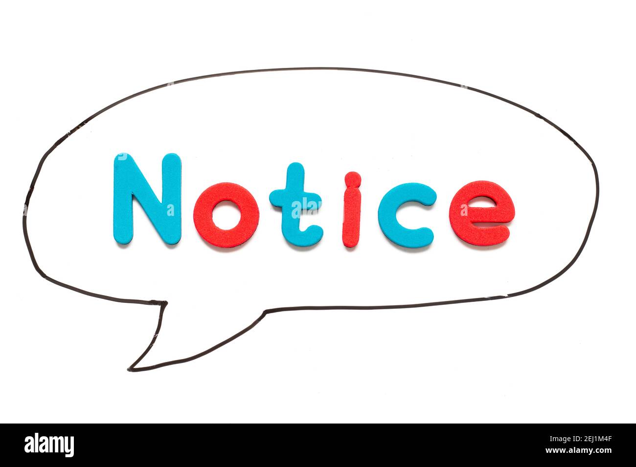 Alphabet letter with word notice in black line hand drawing as bubble