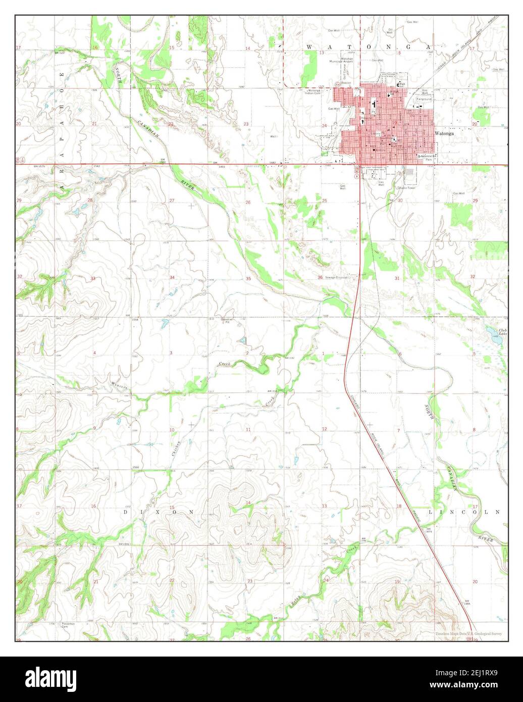 Watonga, Oklahoma, map 1972, 124000, United States of America by