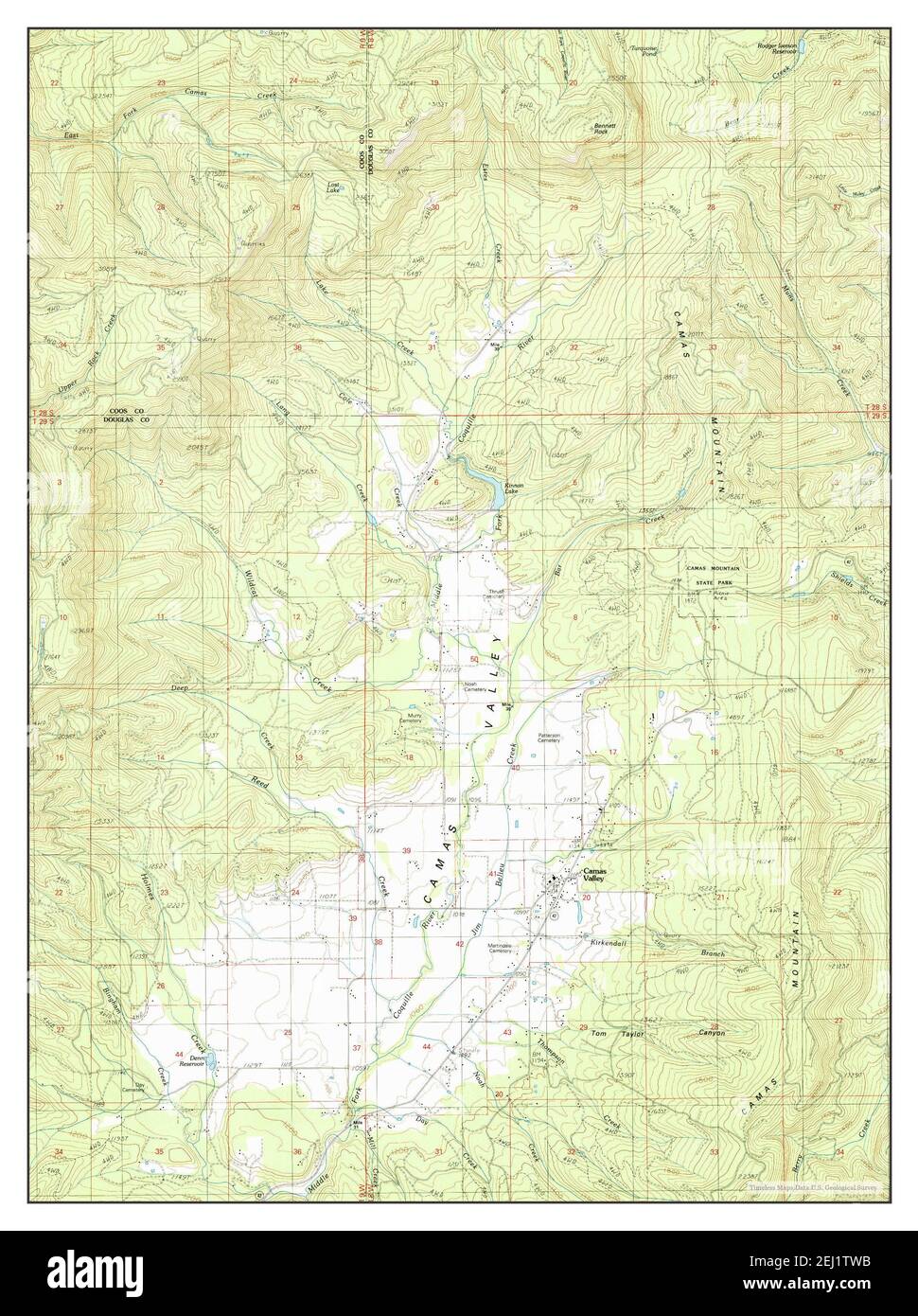 Camas Valley, Oregon, map 1990, 1:24000, United States of America by Timeless Maps, data U.S. Geological Survey Stock Photo