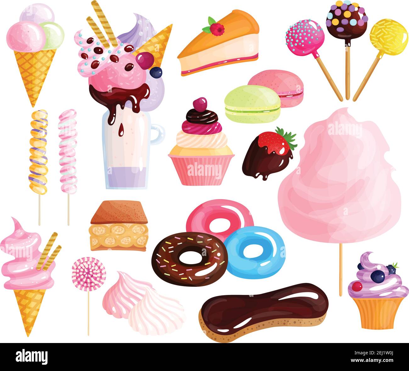 Sweets desserts trendy confection colorful icons collection with donuts ...