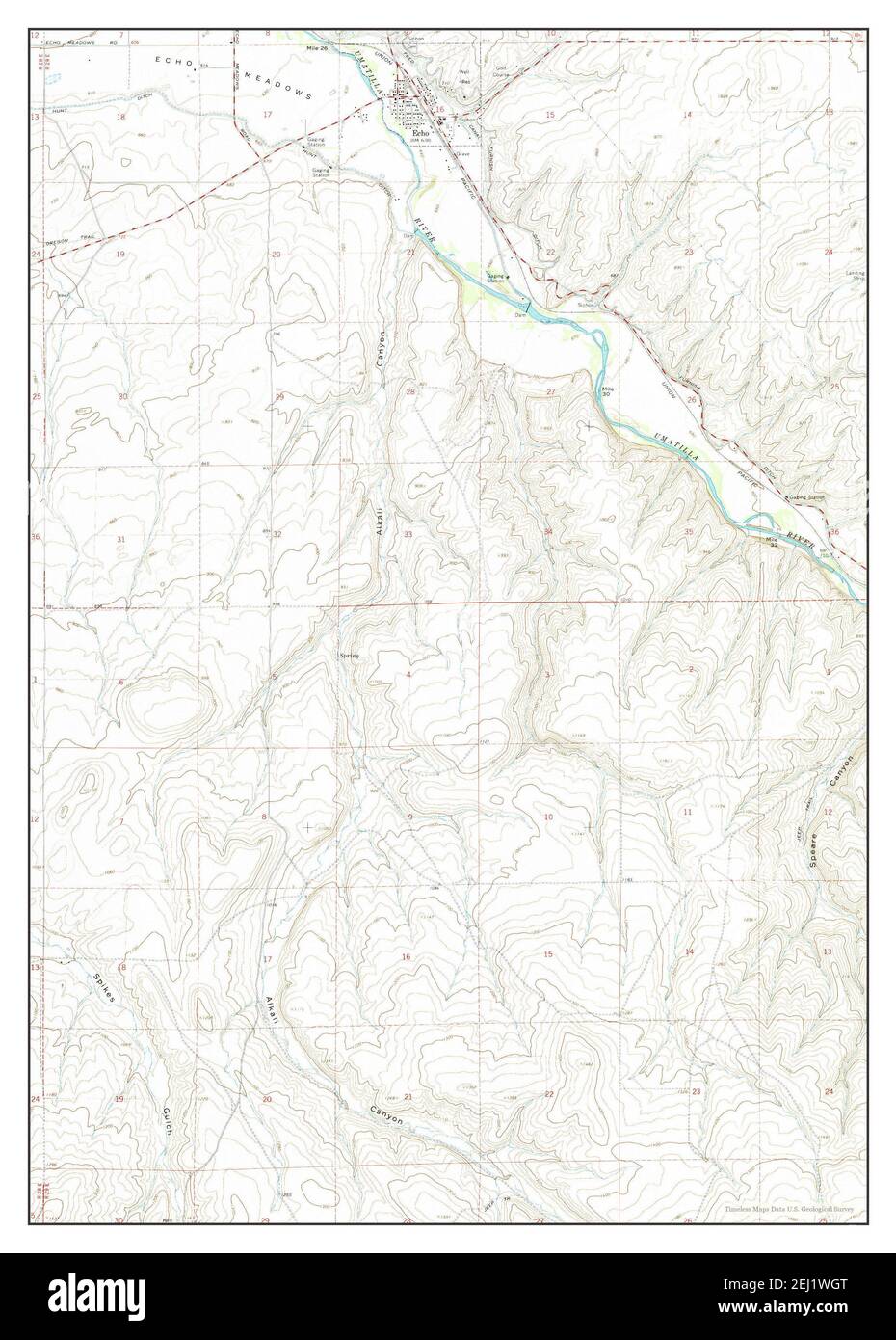 Echo, Oregon, map 1968, 124000, United States of America by Timeless