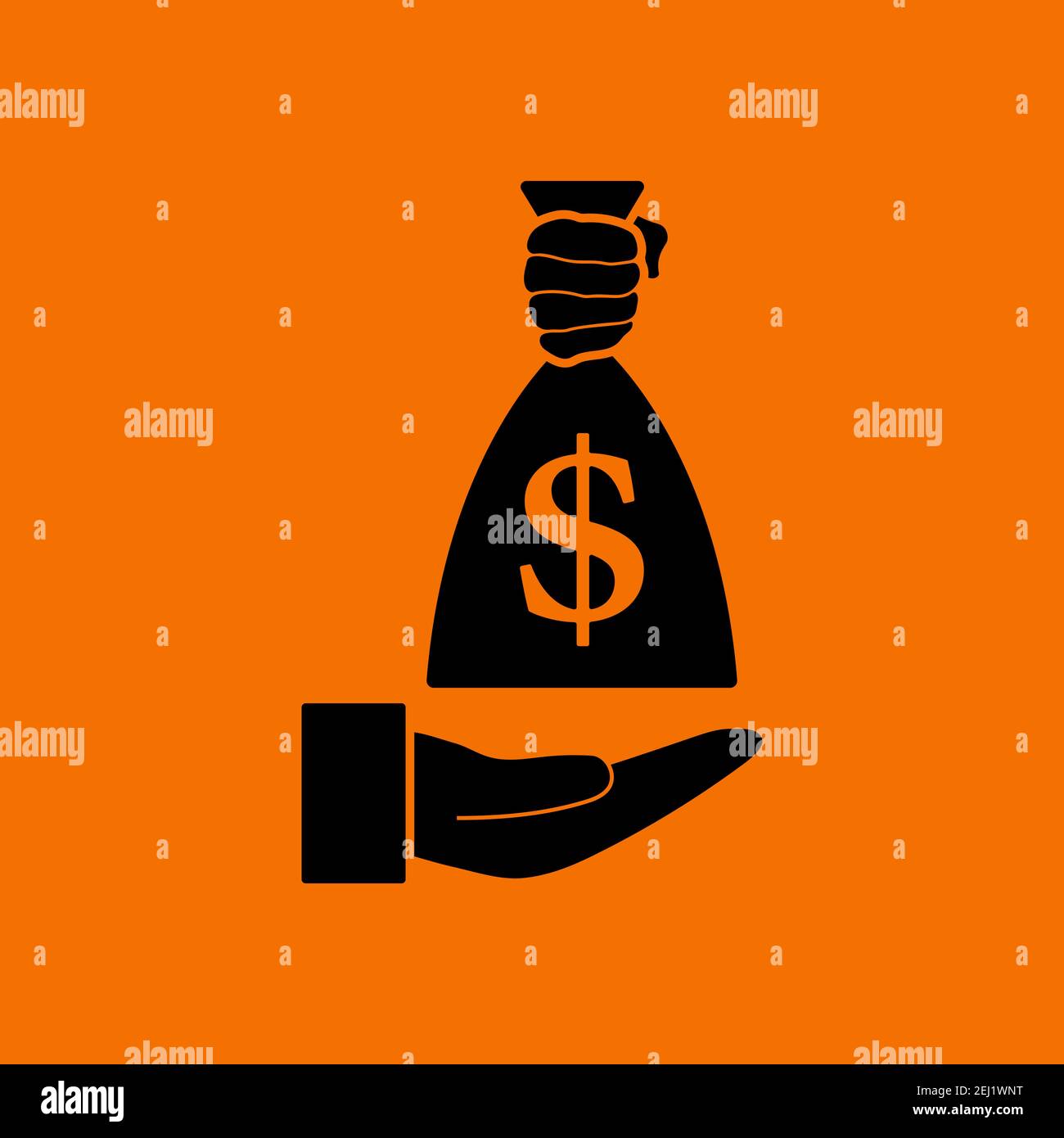 Hand Holding The Money Bag Icon. Black on Orange Background. Vector ...