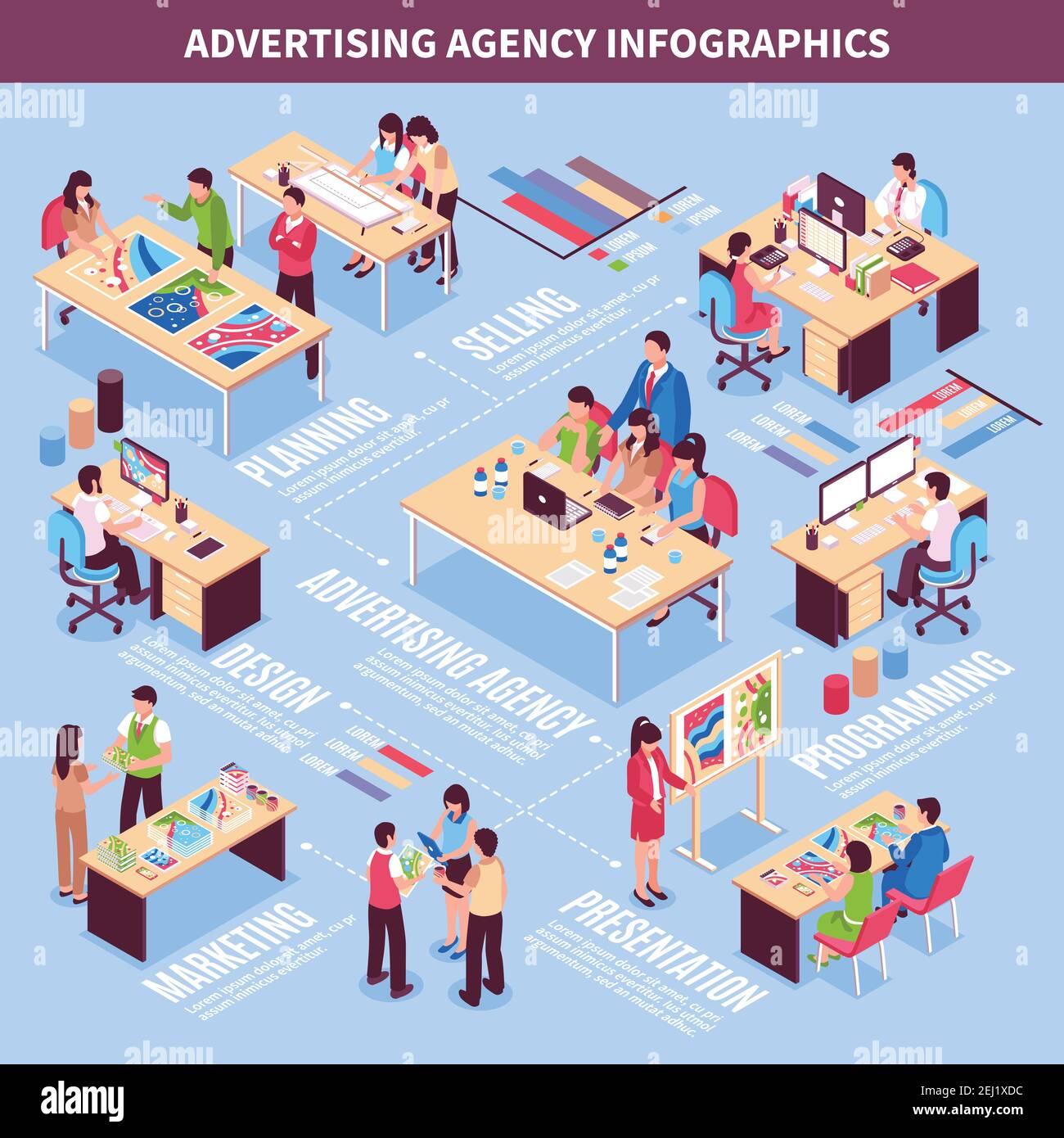 Advertising Program Layout Advertising agency infographics layout with marketing planning ...