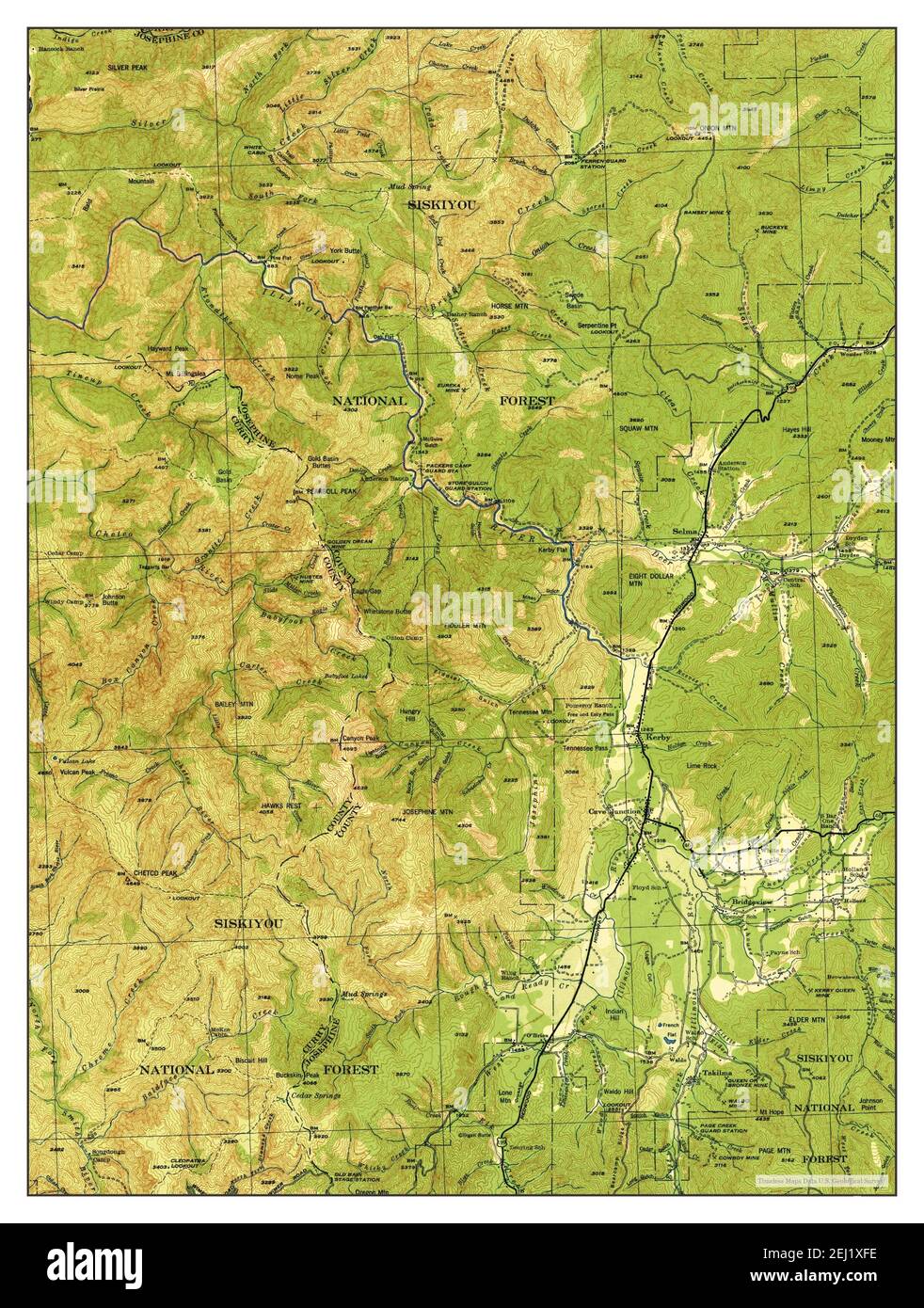 Kerby, Oregon, map 1945, 1:125000, United States of America by Timeless Maps, data U.S. Geological Survey Stock Photo
